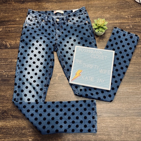 Levi's Denim - Levi’s 711 Skinny Black Velvet Polkadot Jeans SZ 2